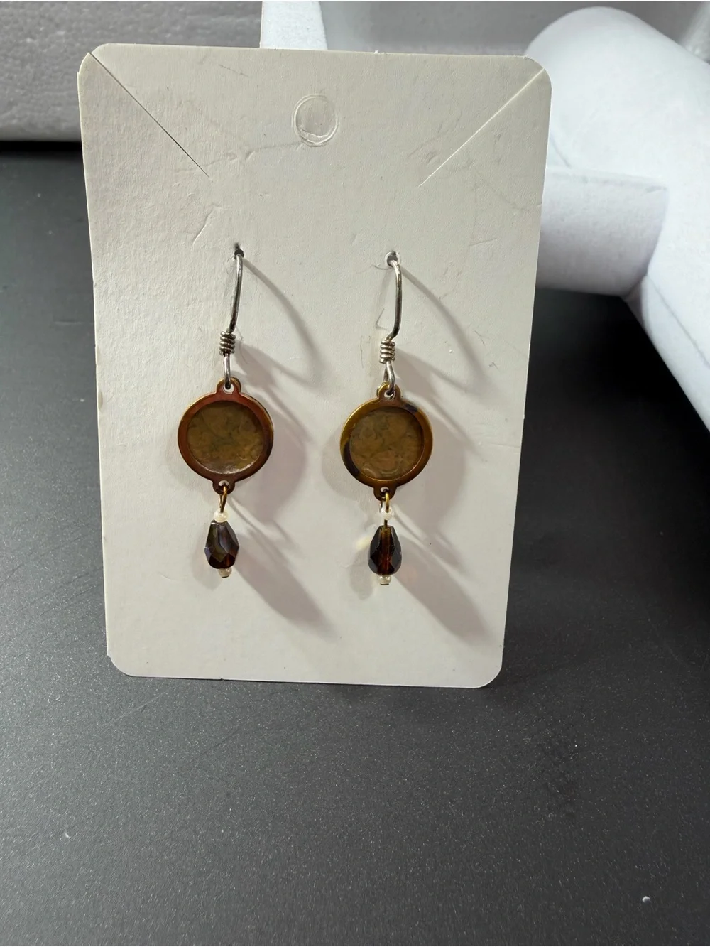 Vintage 925 Sterling Silver Signed Round Dangle Drop Earrings Hook